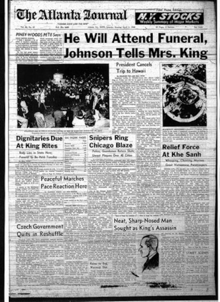 Front pages from Atlanta newspapers in the days after MLK's death