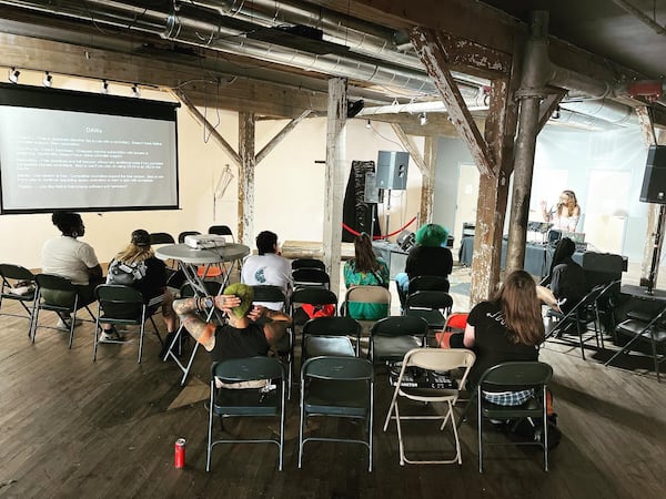 Abby Dear teaches a class at Eyedrum in 2022 on becoming a DJ. Photo: Courtesy of Eyedrum