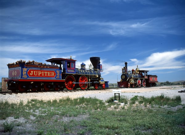 Two restored vintage locomotives at the Golden Spike National Historical Park in Utah where the first transcontinental railroad was completed on May 10, 1869.
Courtesy of Visit Utah.