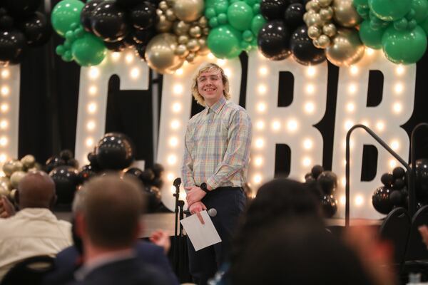 Kennesaw State graduate Raymond Goslow, who recently placed second on Jeopardy, attends the Cobb County State of the County Address on Thursday, March 31, 2022, in Marietta, Ga. Branden Camp/For The Atlanta Journal-Constitution