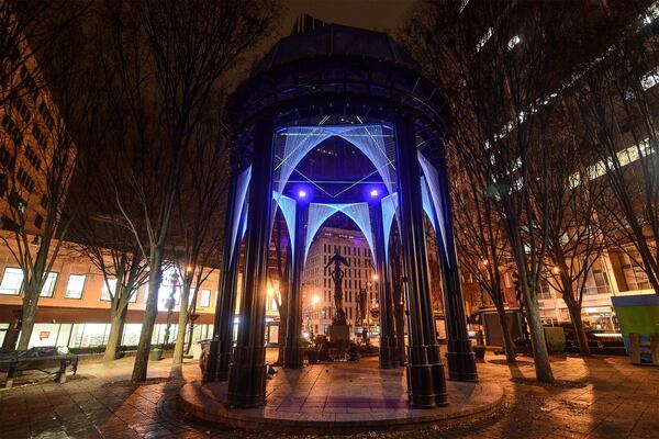 "Davidstern," the installation by Megan Mosholder at Woodruff Park, glows under the ultraviolet lights. CONTRIBUTED: DAVID BATTERMAN