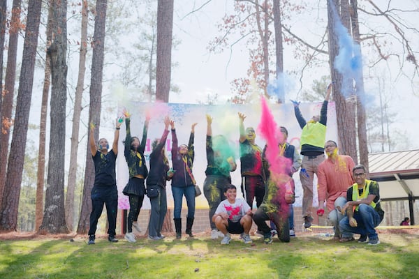 Throwing colored powder is one of the highlights of Dunwoody’s Holi festival. (Courtesy of Boon Vong)