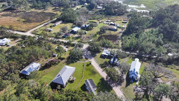 A residential area with a church is seen on Sapelo Island on Tuesday, October 22, 2024. The small community of Gullah Geechee, descendants of Black enslaved people, is in mourning after seven visitors were killed when a dock gangway collapsed. 
(Miguel Martinez / AJC)