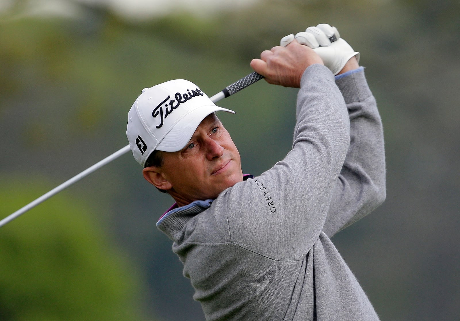 FILE - Jason Caron tees off on the second hole during the first round of the PGA Championship golf tournament, Thursday, May 16, 2019, at Bethpage Black in Farmingdale, N.Y. (AP Photo/Seth Wenig, File)