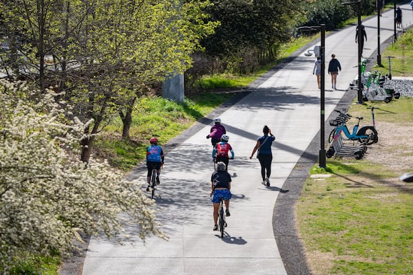 People walk and bike on the Beltline in Atlanta, Georgia. Wednesday, March 19, 2025 (Ben Hendren for the Atlanta Journal-Constitution)