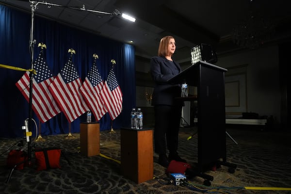 Sen. Elissa Slotkin, D-Mich., rehearses the Democratic response to President Donald Trump's address to a joint session of congress Tuesday, March 4, 2025, in Wyandotte, Mich. (AP Photo/Paul Sancya, Pool)