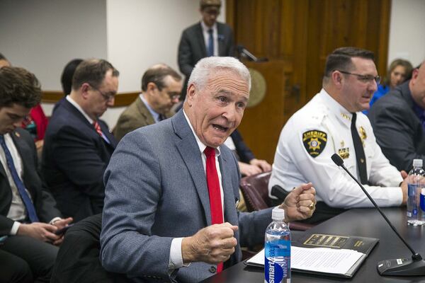 Baldwin County Sheriff Bill Massee speaks about gang activity in his area during a Public Safety Committee joint meeting at the Georgia State Capitol building in Atlanta on Monday, January 27, 2020. (ALYSSA POINTER/ALYSSA.POINTER@AJC.COM)