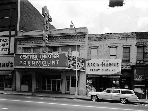 The Center Theatre: The Center, later called the Central, was one of several theaters on Whitehall Street SW, which is now called Peachtree Street SW. It opened in 1936 and judging from the comments on CinemaTreasures.com, is mainly remembered for its seedy atmosphere and selection of horror and exploitation flicks in the 1950s and early '60s. This photo is from 1964. (Tracy O'Neal, N26-123_a GSU Special Collections)