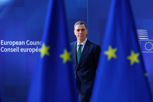 FILE - Spain's Prime Minister Pedro Sanchez arrives for an EU Summit at the European Council building in Brussels, Thursday, March 6, 2025. (AP Photo/Omar Havana, File)