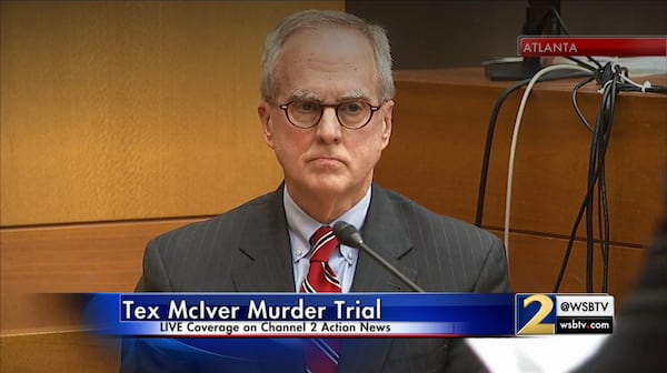 Roger K. Quillen, Chairman and Managing Partner of the law firm Fisher Phillips, testifies at the murder trial of Tex McIver on March 13, 2018 at the Fulton County Courthouse (Channel 2 Action News)