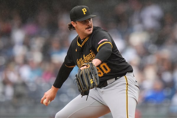 FILE - Pittsburgh Pirates pitcher Paul Skenes (30) pitches during the second inning of a baseball game against the New York Yankees, Saturday, Sept. 28, 2024, in New York. (AP Photo/Frank Franklin II, File)