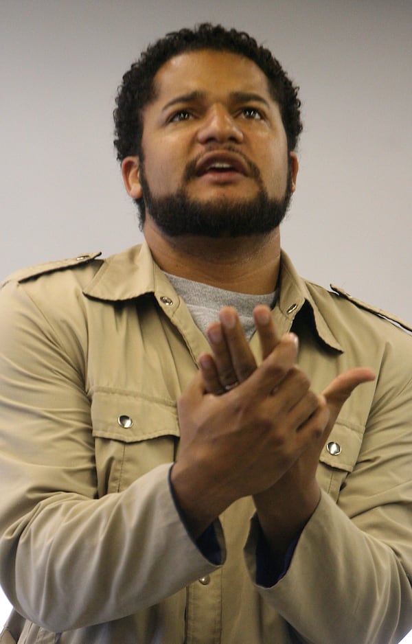 Brandon J. Dirden rehearses with the cast "Othello," where he played the title role, at Oglethrope University on Oct. 5, 2006. (JESSICA MCGOWAN/SPECIAL) 