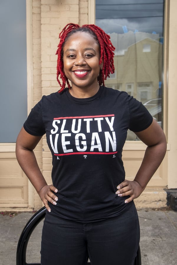 04/30/2020 - Atlanta, Georgia - Slutty Vegan ATL CEO and Founder Pinky Cole stands for a portrait outside of her restaurant, located at 1542 Ralph David Abernathy Boulevard SW, in Atlanta’s Westview community, Thursday, April 30, 2020. (ALYSSA POINTER / ALYSSA.POINTER@AJC.COM)