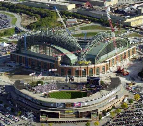 That's old County Stadium below Miller Park. County Stadium has since been razed, and Miller Park has recently been a house of horrors for the Braves offense.