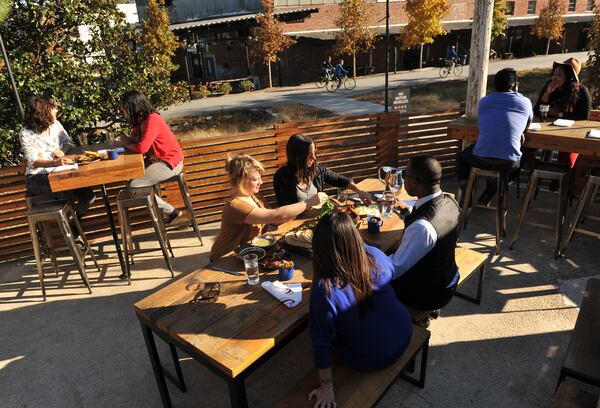 141107-ATLANTA-GA- John Kessler's dining review of Ladybird Grove and Mess Hall on the belt line in Atlanta, Friday November 7, 2014. (Beckysteinphotography.com) Al fresco dining on the Beltline at Ladybird Grove & Mess Hall (all photos by Becky Stein)