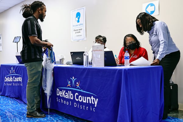 DeKalb principals and administrators interview potential teachers at a job fair held at DeKalb School District Headquarters on Thursday, July 21, 2022. (Natrice Miller/natrice.miller@ajc.com)