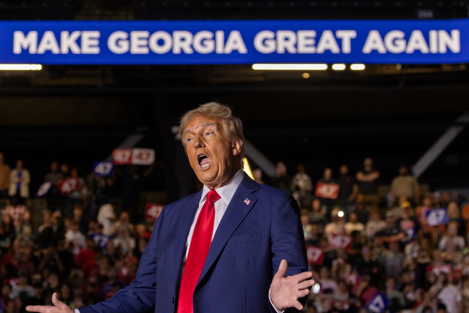 Republican presidential candidate Donald Trump speaks at his rally at Georgia Tech's McCamish Pavilion.