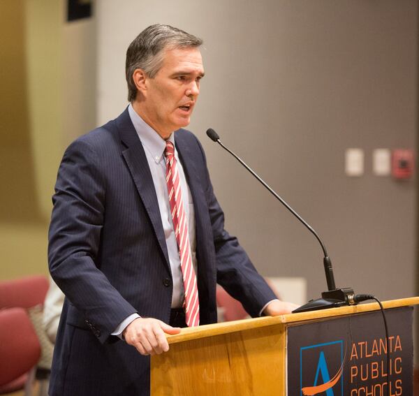 North Atlanta High School parent John Hutchins speaks to the school board regarding the leadership of Superintendent Meria Carstarphen during the board’s Monday special meeting. (Photo by Phil Skinner).