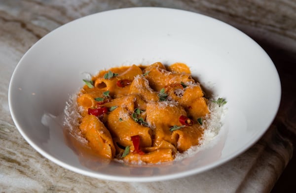 At Bar Americano, a simple dish of rigatoni is served with vodka sauce and Calabrese chiles. CONTRIBUTED BY HENRI HOLLIS