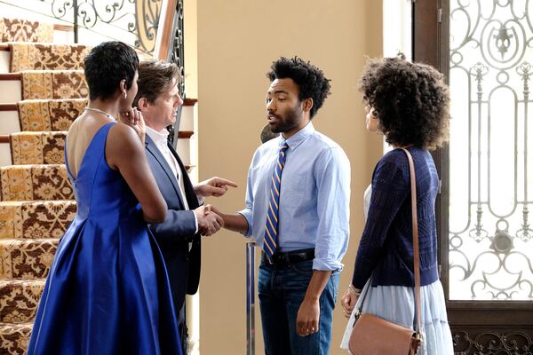  ATLANTA -- "Juneteenth" -- Episode 9 (Airs Tuesday, October 25, 10:00 pm e/p) Pictured: (l-r) Cassandra Freeman as Monique Allen, Rick Holmes as Craig Allen, Donald Glover as Earnest Marks, Zazie Beetz as Van. CR: Guy D'Alema/FX