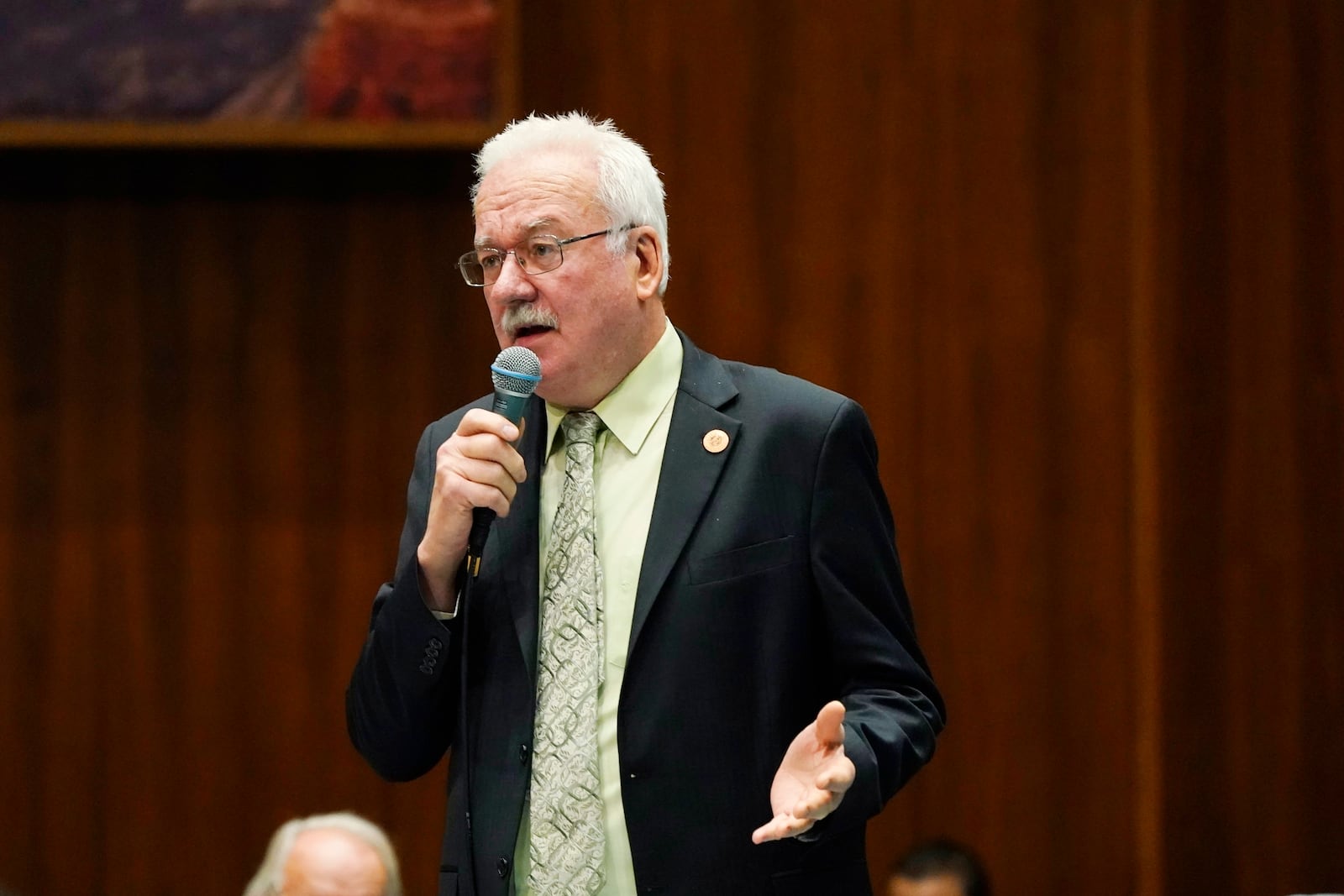 FILE - Rep. John Kavanagh, R-Fountain Hills, speaks during a vote on the Arizona budget, June 24, 2021, at the Capitol, in Phoenix. (AP Photo/Ross D. Franklin, File)