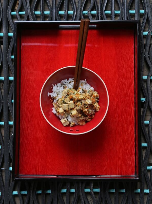 Donburi Soboro, a simple egg meal with beef in a bowl. (J.B. Forbes/St. Louis Post-Dispatch/TNS)