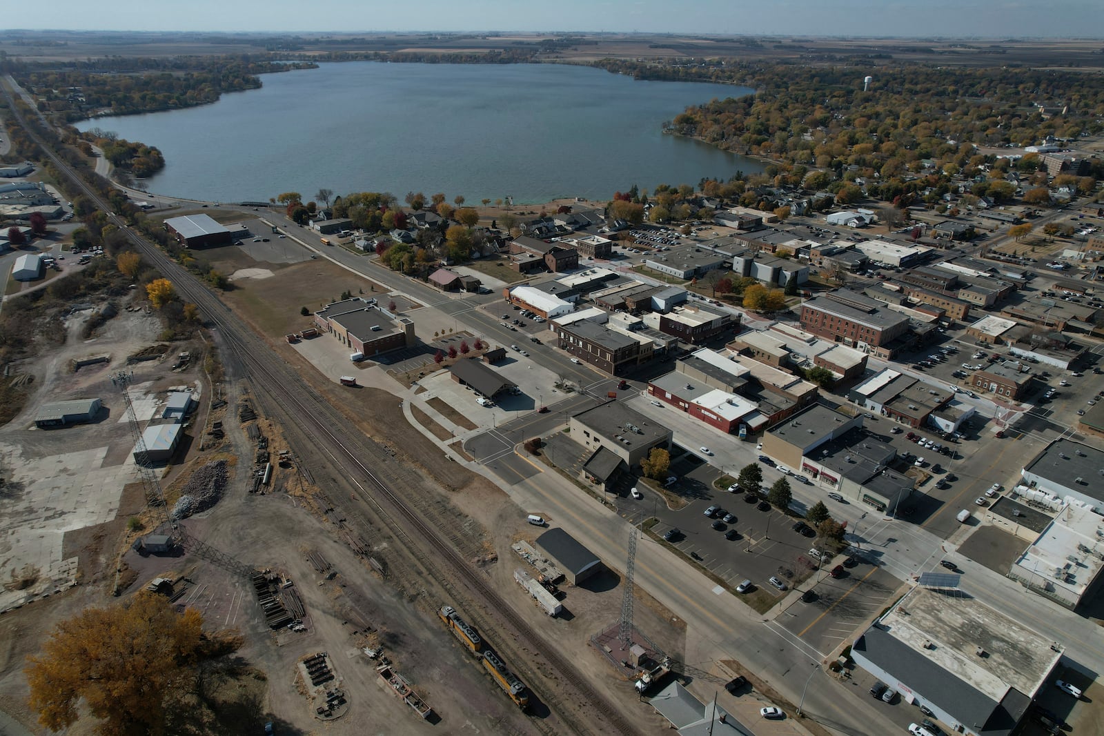 Worthington, Minn., is seen from the air on Tuesday, Oct. 22, 2024. (AP Photo/Jessie Wardarski)