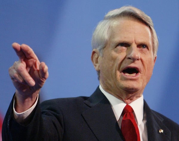 Democratic Sen. Zell Miller, of Georgia, gives the keynote address at the Republican National Convention Wednesday, Sept.1, 2004, in New York. (AP Photo/Joe Cavaretta)