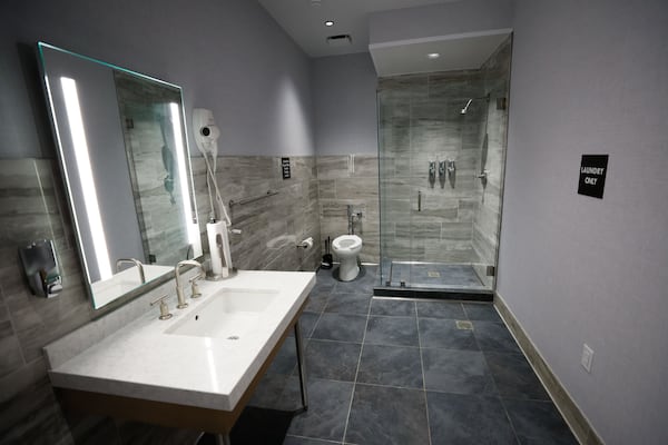 There are two showers at the new Minute Suites locations on Concourse E at Hartsfield-Jackson Atlanta International Airport, pictured here on Wednesday, Nov. 8, 2023.
Miguel Martinez /miguel.martinezjimenez@ajc.com