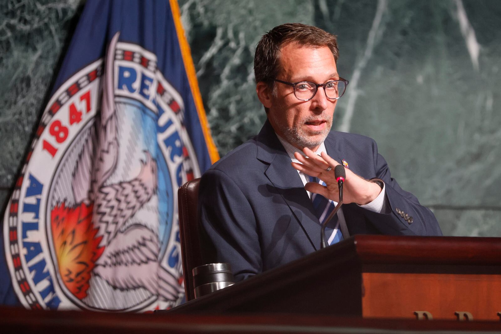 Doug Shipman addresses the public during a June 2023 Atlanta City Council meeting. Shipman was elected council president in November 2021. (Miguel Martinez /miguel.martinezjimenez@ajc.com)
