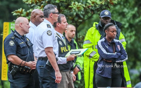 Atlanta police  set up a command post at Perkerson Park during the search for 8-year-old Imani Colvin. Her mother, seen in the far right, was on the scene.