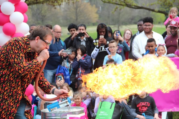 During a science demonstration at the Atlanta Science Festival, an explosion of flames delight onlooking children. This year's festival runs March 8 through March 22. (Courtesy of Atlanta Science Festival)