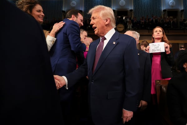 President Donald Trump arrives to address a joint session of Congress at the Capitol in Washington, Tuesday, March 4, 2025. (Win McNamee/Pool Photo via AP)