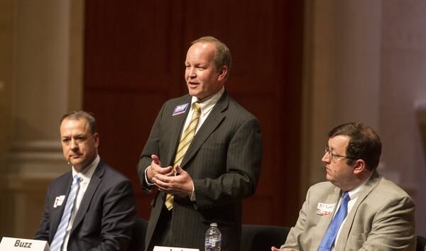 State Representative Buzz Brockway speaks during the Georgia Secretary of State debate at Lassiter High School in Marietta, Georgia, on Monday, April 9, 2018. (REANN HUBER/REANN.HUBER@AJC.COM)