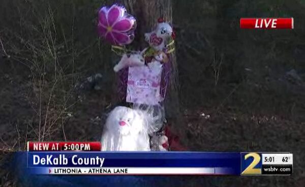 A small memorial was set up for Damerria Hooten near the creek where she fell in Thursday afternoon.