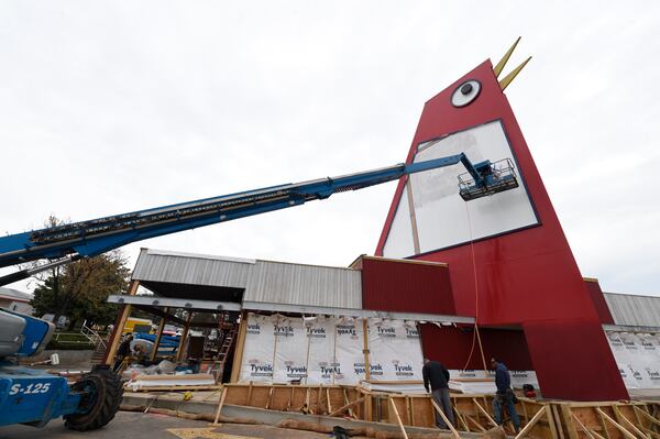 The Big Chicken was being repainted Wednesday, March 22, 2017. Marietta's roadside icon at 12 Cobb Parkway is being renovated.