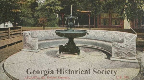 This is what the Erskine Fountain looked like in the very beginning, with an upper bowl pouring streams of water, and brass drinking cups attached to chains. FRIENDS OF ERSKINE