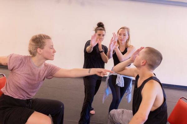 Nadya Zeitlin (second from right) rehearses with Bautanzt Here dancers. Photo: Terence Rushin