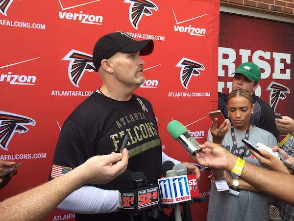 Falcons coach Dan Quinn after practice on Wednesday, August 5, 2015. (By D. Orlando Ledbetter/DLedbetter@ajc.com)