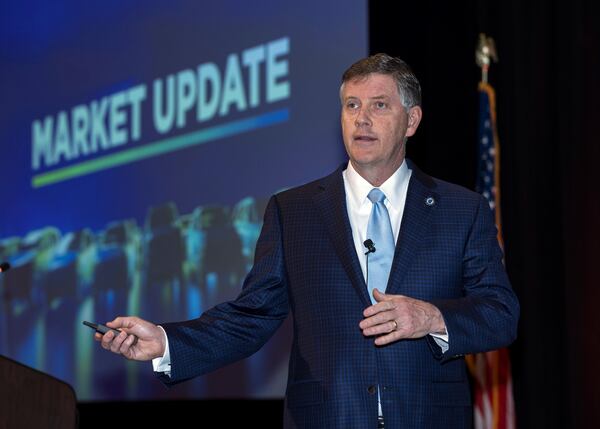 Georgia Ports Authority CEO Griff Lynch updates Brunswick business leaders on the success of the Colonel's Island terminal during the annual Brunswick State of the Port luncheon at the Jekyll Island Convention Center. (Courtesy of Georgia Ports Authority)