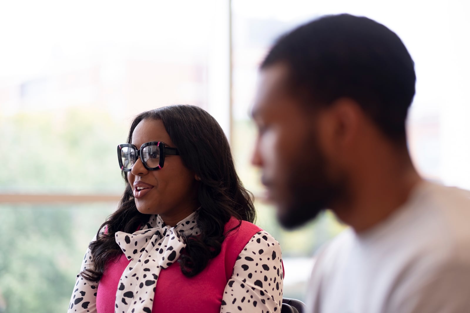 Simone Moales (left), a senior at Spelman College, and Jordan Phillips, a senior at Morehouse College, sit in the African American Hall of Fame and talk about their feelings the morning after Kamala Harris didn’t win the presidential election. “We have a lot of work to do and it’s going to be very hard work, but this is not a time for us to walk away or to lose hope," Moales said. "We can come back so much stronger and really show up. We have to be creative, but this is what we do best.” (Ben Gray for the AJC)