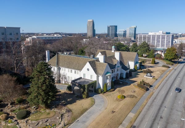 Aerial photo of H.M. Patterson & Son-Spring Hill Chapel at 1020 Spring Street NW on Tuesday, Jan. 7, 2020. The 91-year-old Midtown mortuary will be converted into an entertainment and food space as part of an Atlanta developer’s plans to build a mixed-used property that includes residential, office and hotel space. The property was designated a historic landmark in 2018. Atlanta-based developer Portman Holdings purchased the property in December.(Hyosub Shin / Hyosub.Shin@ajc.com)