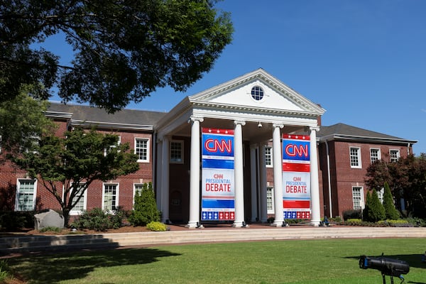 The CNN Presidential Debate “game day,” surroundings is shown at the CNN-Techwood campus, Wednesday, June 26, 2024, in Atlanta. CNN is preparing to host the Presidential Debate between former President Donald Trump and President Joe Biden, Thursday night, June 27th. (Jason Getz / AJC)
