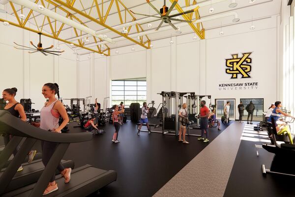 A rendering of a planned strength and cardio room at Kennesaw State University's Recreation and Wellness Center at its Marietta campus. The center is undergoing a $6.8 million renovation that's scheduled to be completed in early August. (Courtesy of Kennesaw State University)