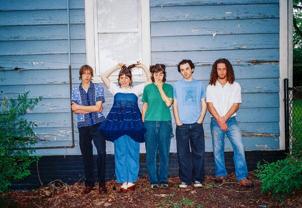 Lunar Vacation's album "Everything Matters, Everything's Fire" is set for a September release, and album track "Tom" is the group's contribution to the vinyl giveaway with the Braves. From left, band members are Connor Dowd, Maggie Geeslin, Grace "Gep" Repasky, Ben Wulkan and Matteo DeLurgio.
(Courtesy of Lunar Vacation / Violet Teegardin)