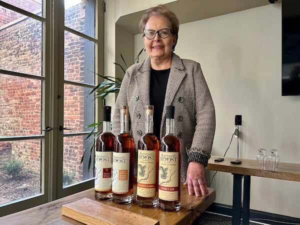 Judy Hollis Jones, president and CEO of Buzzard's Roost Spirits is pictured in Louisville, Kentucky, on Thursday, March 6, 2025. (AP Photo/Dylan Lovan)