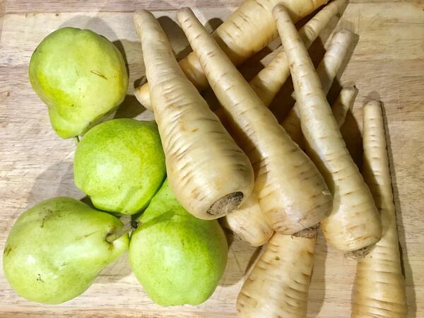 Pears and parsnips make for an unusual duo with delicious results in Creamy Parsnip Pear Soup. LIGAYA FIGUERAS / LFIGUERAS@AJC.COM