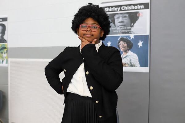 Aria Gates poses as Shirley Chisholm, the first Black woman elected to Congress. (Photo Courtesy of Olivia Ross)