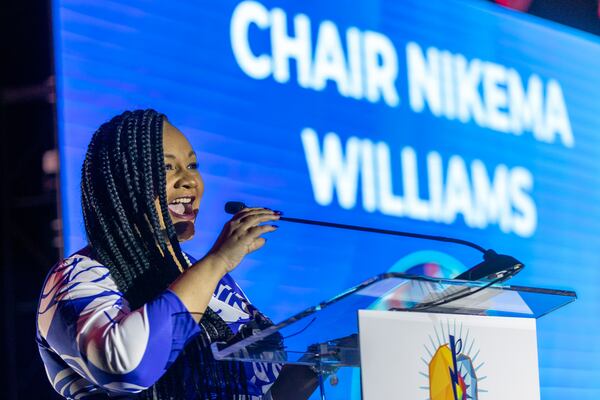 Congresswoman Nikema Williams speaks at the Democratic Party of Georgia’s State Convention in Columbus, Georgia, Saturday, August 27, 2022. She also is the state party chair. (Photo: Steve Schaefer/steve.schaefer@ajc.com))