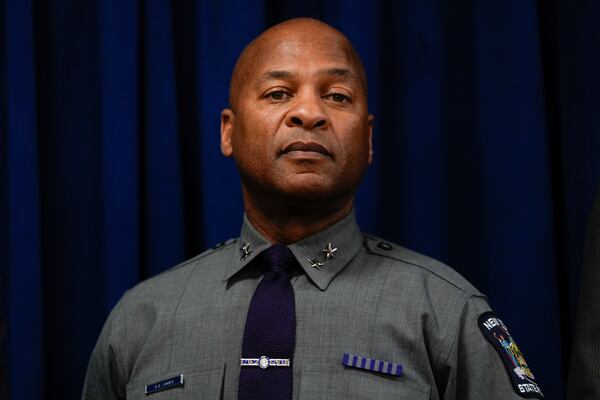 New York State Police Superintendent Steven James looks on during a news conference on an international stolen merchandise ring, Tuesday, Nov. 26, 2024, in the Queens borough of New York. (AP Photo/Julia Demaree Nikhinson)